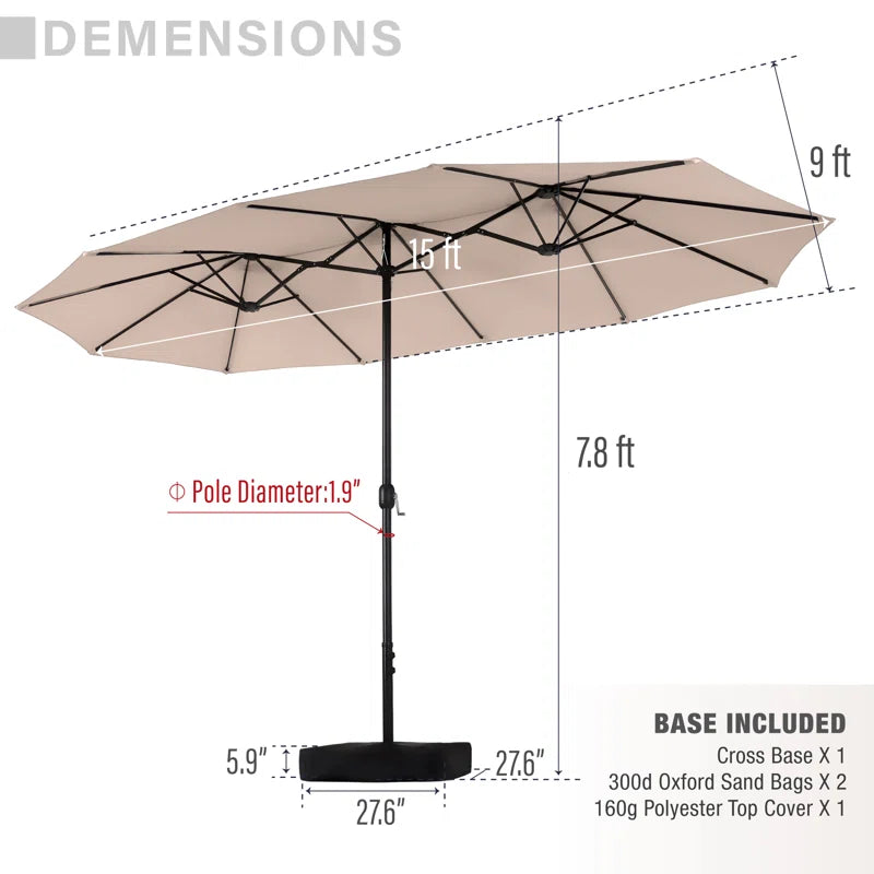 Nyasia 15 Ft X 9 Ft Rectangular Market Umbrella with Base